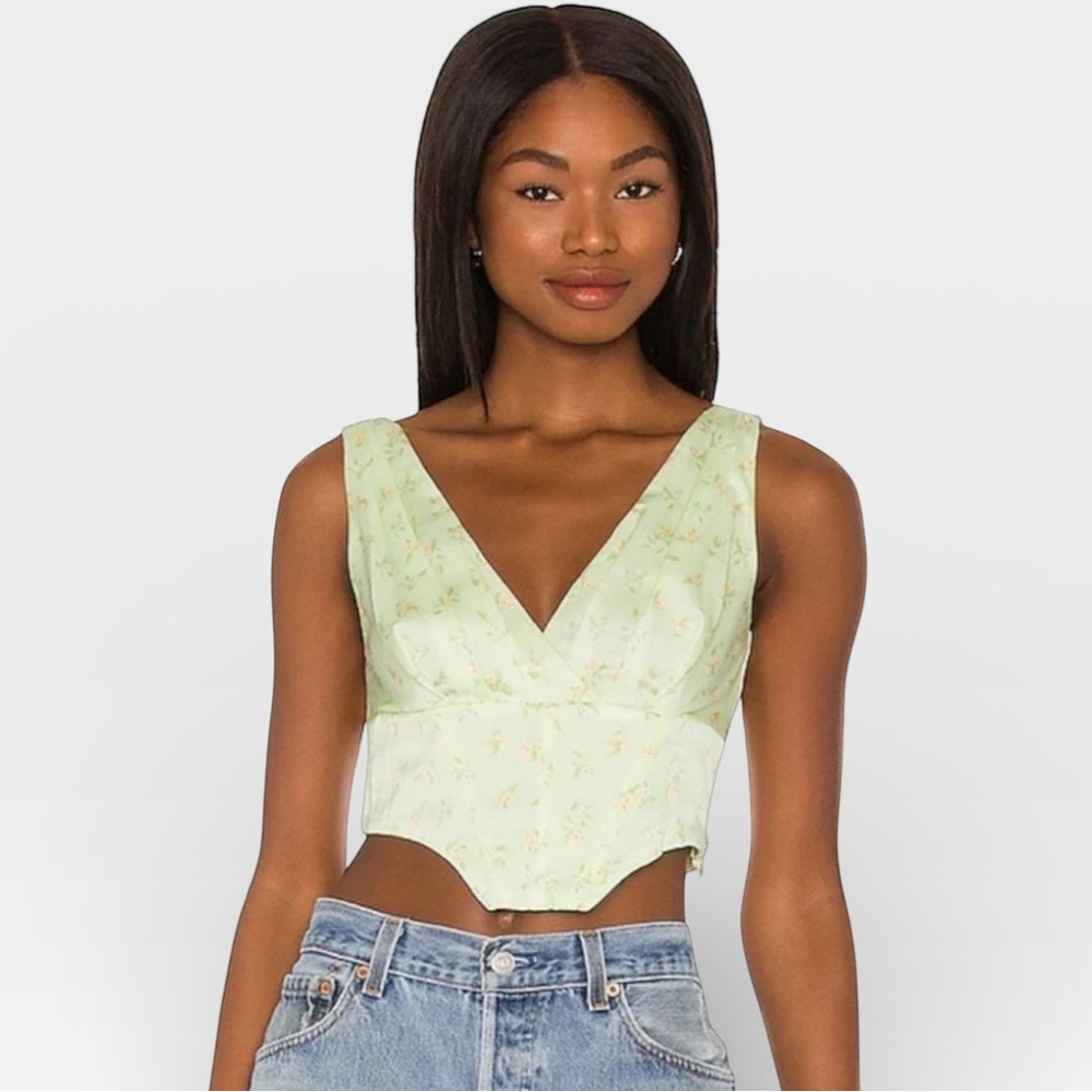 Camila Coelho Trudy Bustier Top Sage Delilah Light Green Floral Crop Top XSMALL